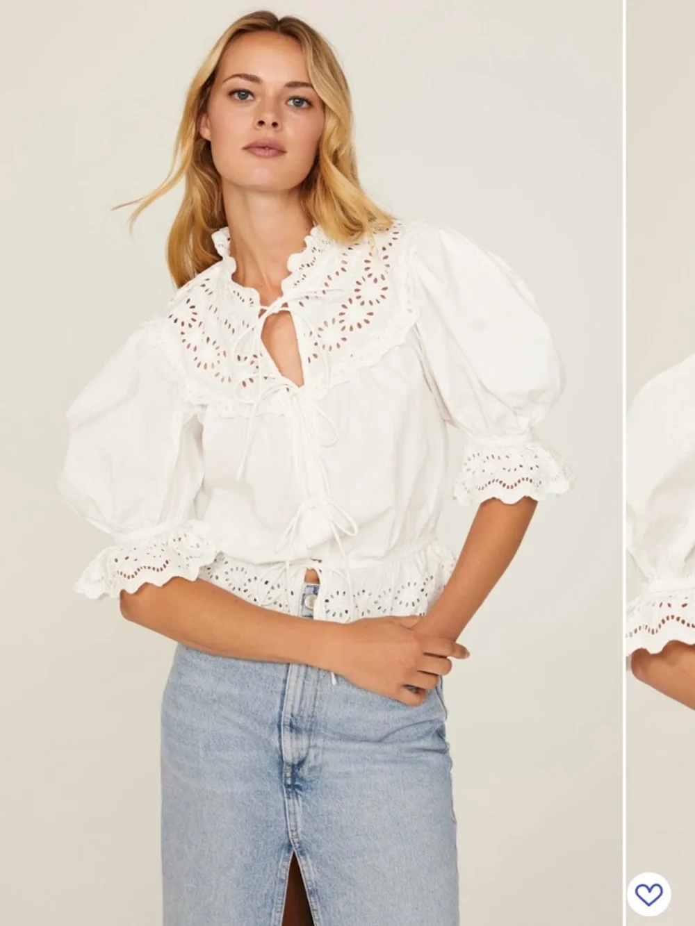 Sea New York White Eyelet Tie-Front Puff Sleeve Blouse - Picture 4 of 8